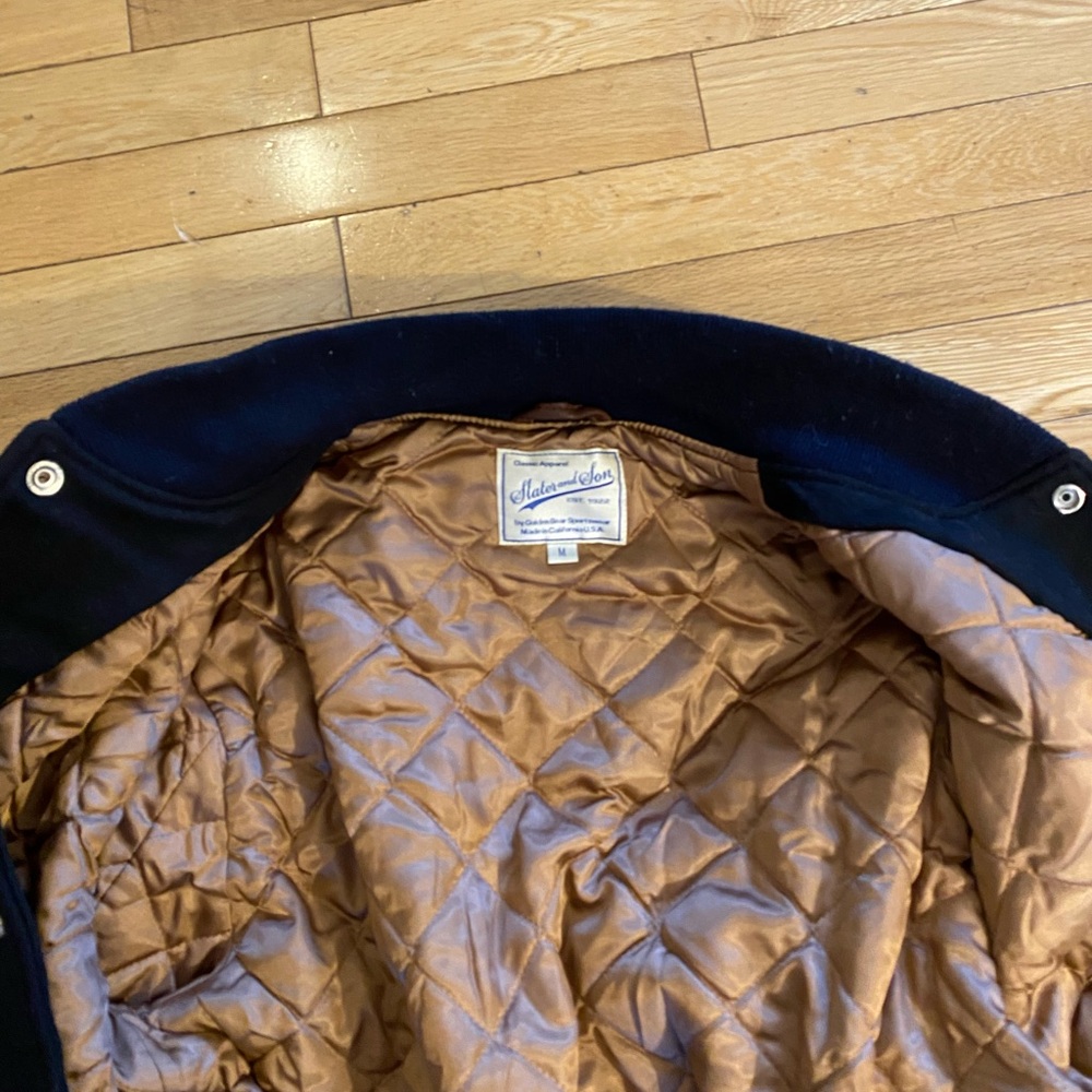 Golden Bear Navy Wool and Brown Leather Varsity Jacket Made in USA Size M - Picture 4 of 5